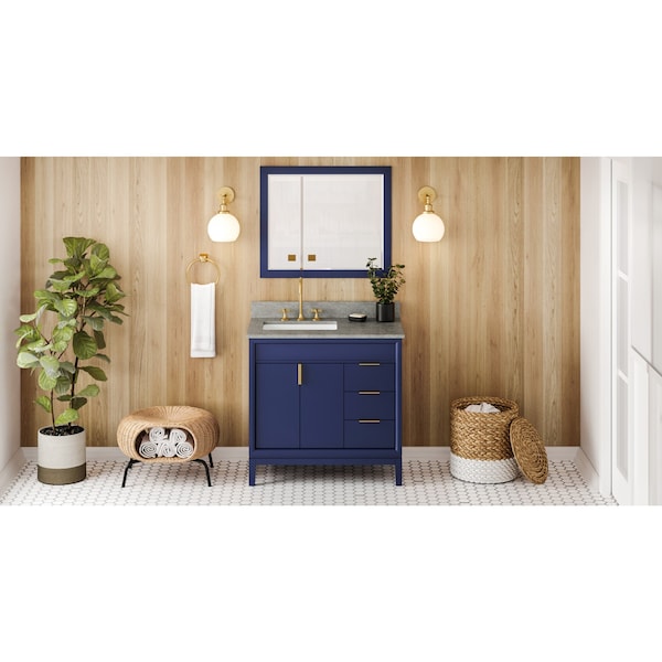 Jeffrey Alexander 36In. Blu Theodora Vanity, Left Offset, Steel Gry Cultured Mrbl Vanity Top, Undrmnt Rctngl Bowl VKITTHE36BLSGR - main